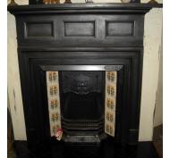 Antique Cast Iron Tiled Art nouveau Fireplace Insert