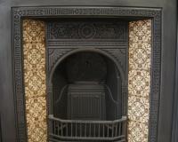 Original Antique Aesthetic Movement Reclaimed Old Tiled Arched Cast Iron Fireplace Insert