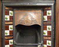 Antique Arts & Crafts / Art Nouveau Old Reclaimed Tiled Cast Iron Fireplace Insert