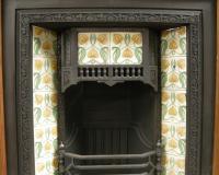 Old Antique Reclaimed Art Nouveau Tiled Cast Iron Fireplace Insert