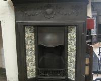 Antique reclaimed Edwardian cast iron tiled combination fireplace