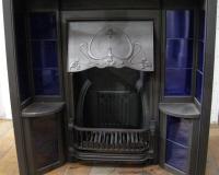 Art Nouveau Cast Iron Tiled Hobbed Fireplace Insert