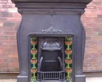 Antique Art Nouveau Tiled Cast Iron Combination Fireplace