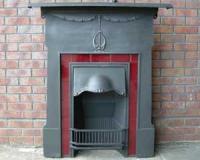 Antique Art Nouveau Cast Iron Tiled Combination Fireplace