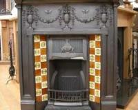 Antique Edwardian Arts & Crafts Reclaimed Original Tiled cast Iron Combination Fireplace