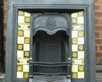 Old Original Antique Reclaimes Art Nouveau Tiled Cast Iron Fireplace Insert
