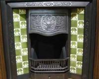Antique Art Nouveau Tiled Cast Iron Fireplace Insert