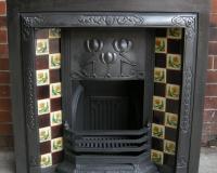 Tiled Cast Iron Art Nouveau Original Fireplace Insert