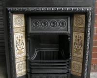 Original Arts & Crafts Tiled Cast Iron Fireplace Insert