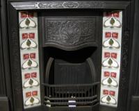 Reclaimed Art Nouveau Tiled Cast Iron Fireplace Insert