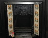 Antique Cast Iron Tiled Art nouveau Fireplace Insert