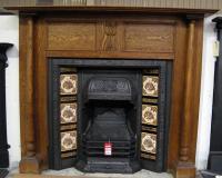 Original Carved Oak Art Nouveau Fireplace Surround Mantel