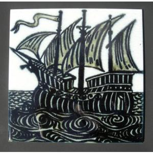 William De Morgan Arts & Crafts Galleon Fireplace Tiles