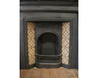 Original Antique Aesthetic Movement Reclaimed Old Tiled Arched Cast Iron Fireplace Insert