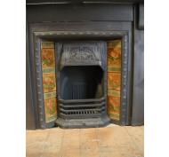 Antique Old Arts & Crafts Reclaimed Tiled Cast Iron Fireplace Insert 