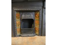 Antique Old Arts & Crafts Reclaimed Tiled Cast Iron Fireplace Insert 