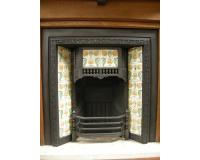 Old Antique Reclaimed Art Nouveau Tiled Cast Iron Fireplace Insert