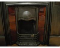 Antique Reclaimed Old Edwardian Tiled Cast Iron Fireplace Insert 