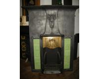 Old Reclaimed Antique Art Nouveau Tiled Cast Iron Combination Fireplace