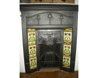 Reclaimed Antique Art Nouveau Original Tiled Cast Iron Combination Fireplace