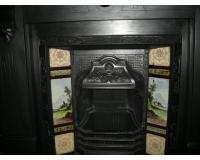 Antique Victorian Reclaimed Old Victorian Tiled Cast Iron Fireplace Insert