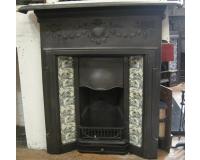 Antique reclaimed Edwardian cast iron tiled combination fireplace