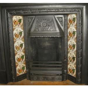 Arts and Crafts Original Tiled Cast Iron Fireplace Insert