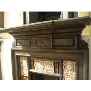 Antique Reclaimed Aesthetic Movement Cast Iron Fireplace Surround Mantel