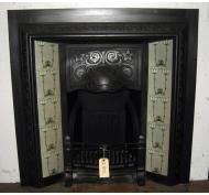 Original Art Nouveau Tiled Cast Iron Fireplace Insert