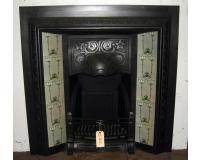 Original Art Nouveau Tiled Cast Iron Fireplace Insert