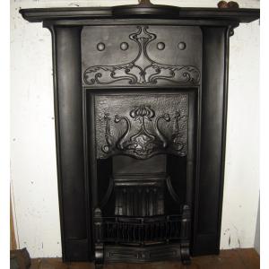 Original Cast Iron Art Nouveau Combination Fireplace