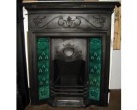 Original Art Nouveau Tiled Cast Iron Fireplace