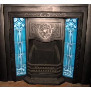 Art Nouveau Tiled Cast Iron Fireplace insert