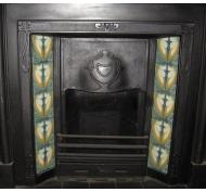 Antique Art Nouveau Tiled Cast Iron Fireplace Insert