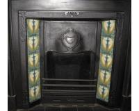 Art Nouveau Tiled Cast Iron Fireplace Insert