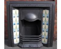 Original Art Nouveau Tiled Cast Iron Combination Fireplace