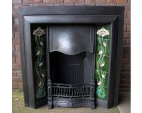 Antique Art Nouveau Tiled Cast Iron Fireplace Insert