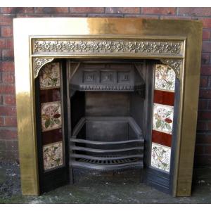 Cast Iron & Brass Tiled Fireplace Insert