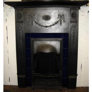 Original Edwardian Tiled Cast Iron Combination Fireplace