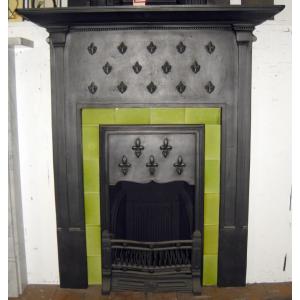 Antique Edwardian Tiled Cast Iron Combination Fireplace