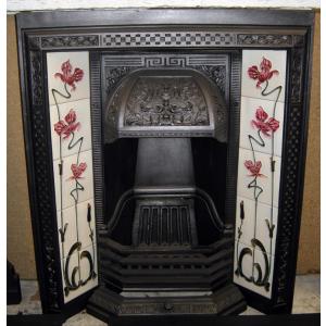 Antique Victorian Tiled Cast Iron Fireplace Insert