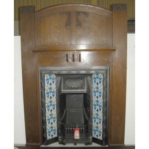 Antique Art Nouveau Oak Fire Surround