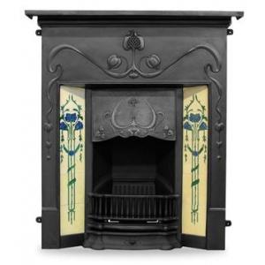 Valentine Art Nouveau Tiled Cast Iron Combination Fireplace 