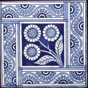 Aesthetic Movement Blue Sunflower Fireplace Tiles