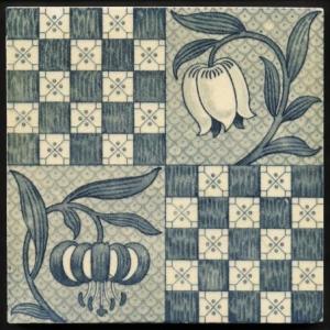 Aesthetic Movement Tulips & Chequers Fireplace Tiles