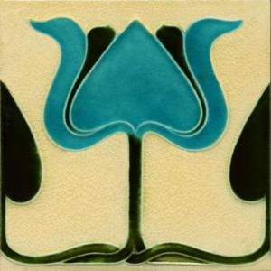 Art Nouveau Turquoise Tulip Fireplace Tiles