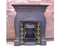 Antique Art Nouveau Tiled Cast Iron Combination Fireplace