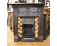 Antique Edwardian Arts & Crafts Reclaimed Original Tiled cast Iron Combination Fireplace