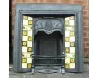 Old Original Antique Reclaimes Art Nouveau Tiled Cast Iron Fireplace Insert