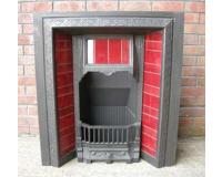 Antique Edwardian Cast Iron Tiled Fireplace Insert